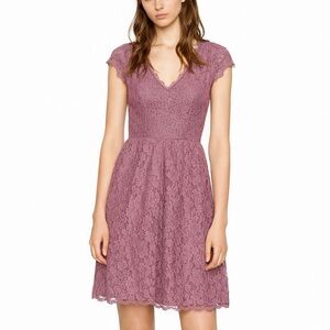Babaton Tobias Lace Dress with Pockets – Dusty Mauve Eyelash Lace V-Neck Size 6